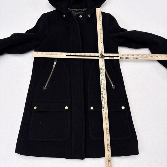 J.‎ Crew Chateau Parka Italian Wool Stadium Cloth Coat Size 2 Black NO FUR HOOD - Picture 7 of 9